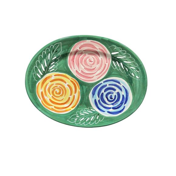 Hand Painted Pier 1 Ranunculus Flower Patterned Serving Dish - Picture 1 of 3